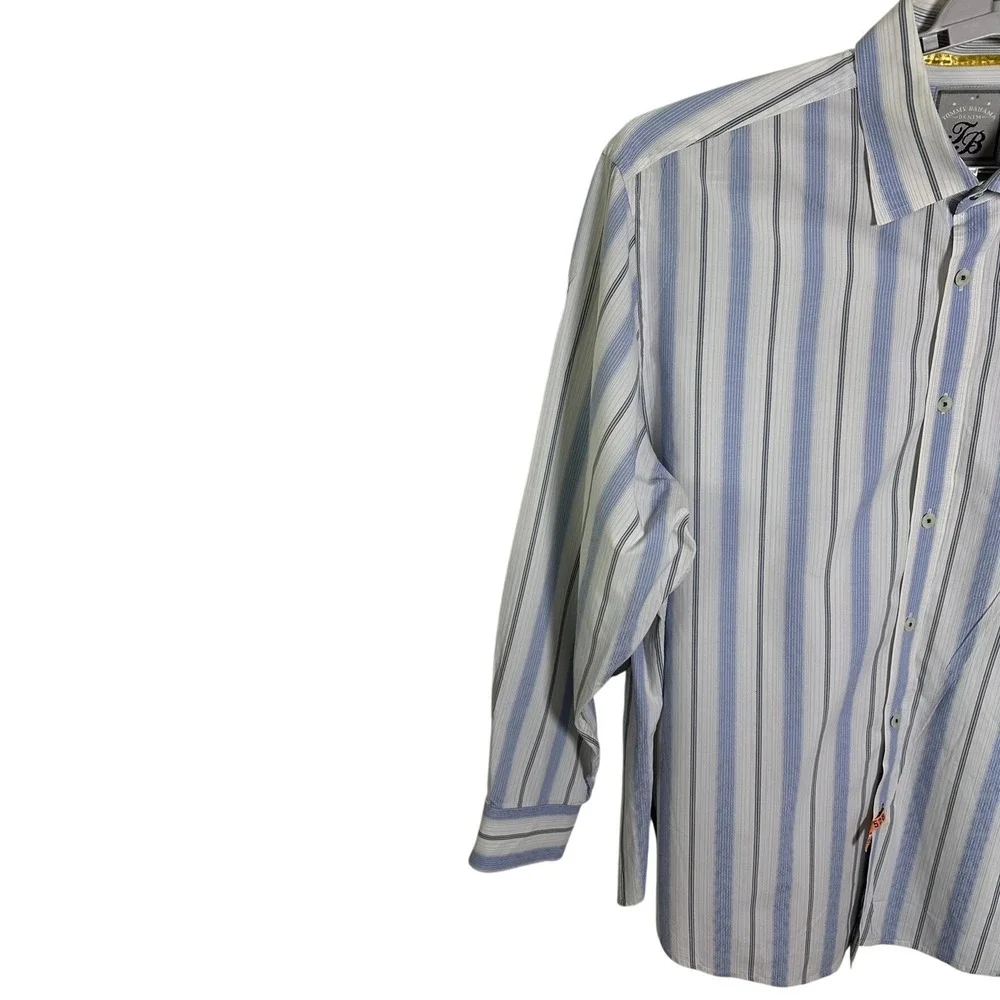 Tommy Bahama Denim Mens XXL Blue White Striped Long Sleeve Button Down Shirt - Picture 2 of 8